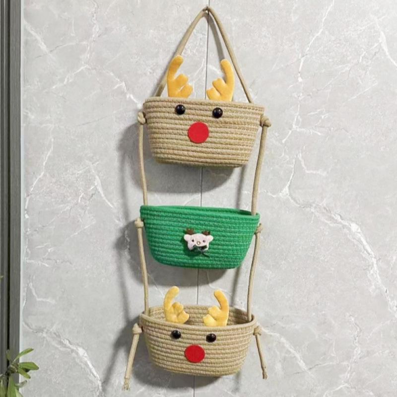 Wall-Mounted Cotton Thread Woven Storage Basket - Dormitory Room Shelf and Behind-Door Organizer