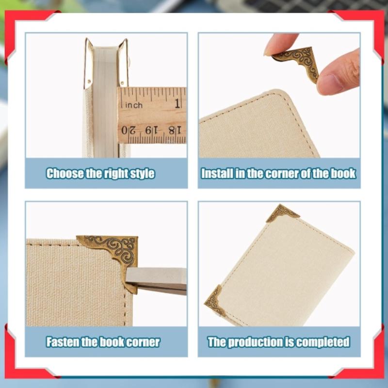50 Pieces Book Protector Metal  Photo Album Corner Protectors Decoration for Crafting Scrapbooking Angle Cover Menus Notebook