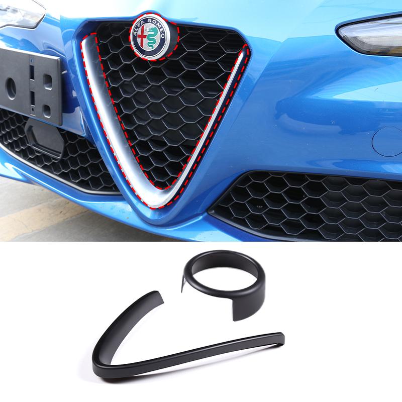 LUBTW1 For Alfa Romeo Giulia 2017 2018 2019-2025 Car Front Bumper Air Grilles V Frame Decoration Trim Sticker Logo Cover Accessories