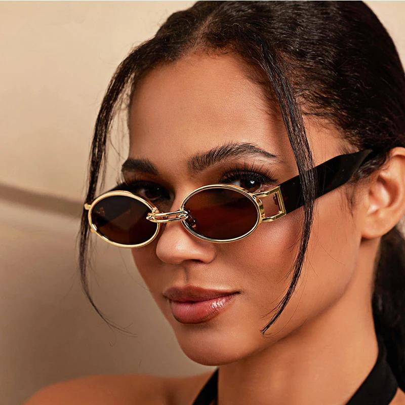 New Retro Metal Frame Elliptical Frame Trendy Street Photo Sunglasses for Men and Women's Outdoor Travel Sunshades UV400
