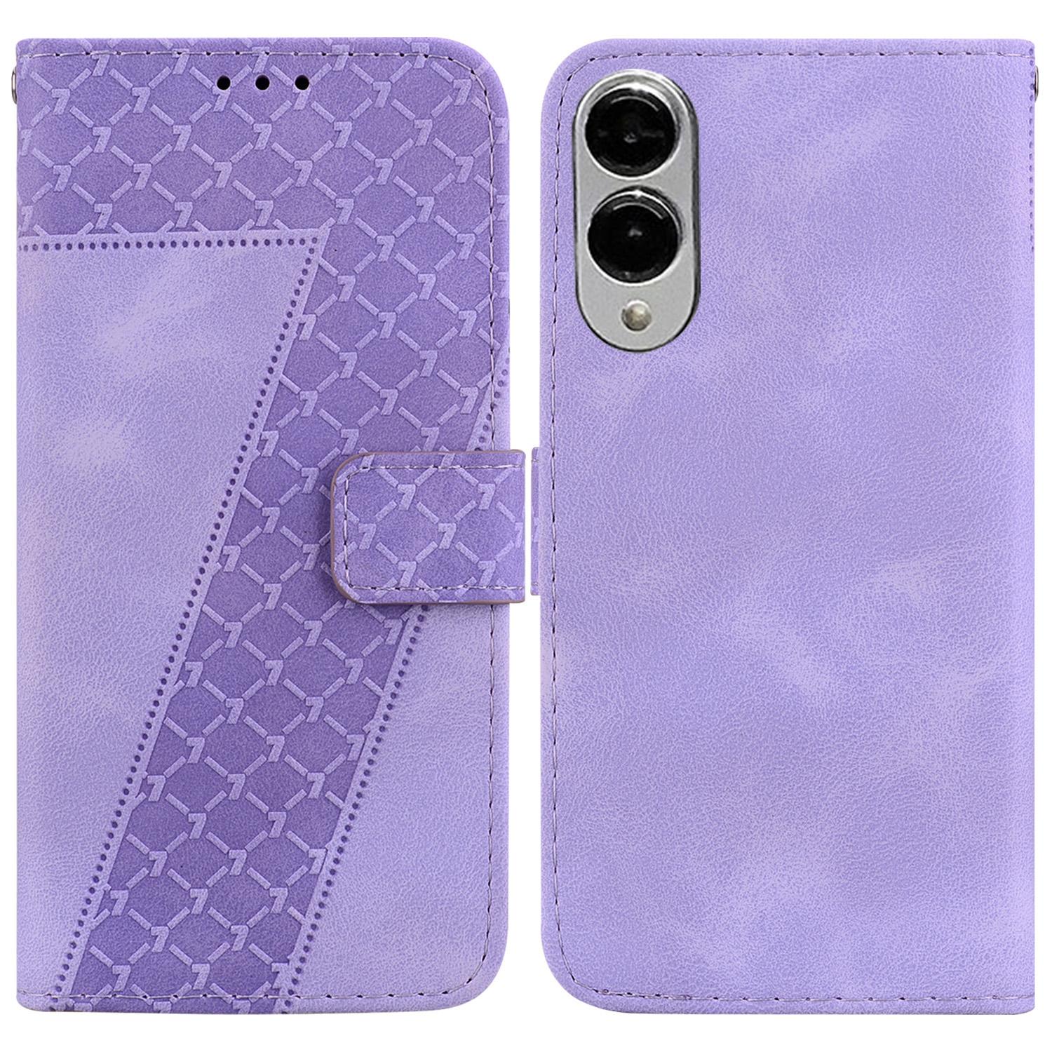 

For Samsung Galaxy S25 Edge Stand Case 7-Shaped Pattern Imprint Leather Phone Cover Purple