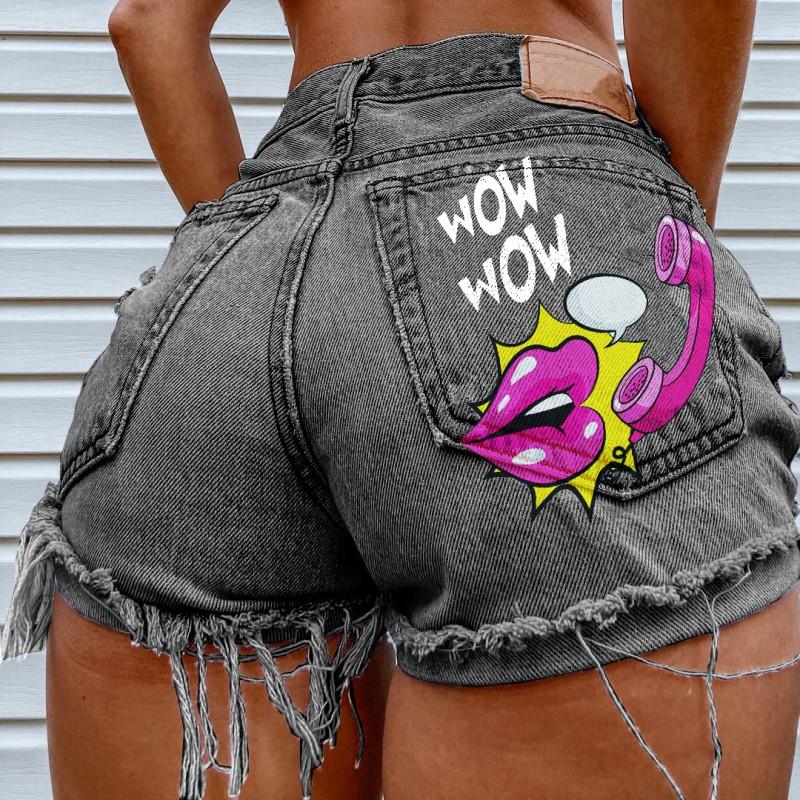 2592 Style Denim Shorts Mid Waist Ripped Casual Jean Streetwear S-4XL