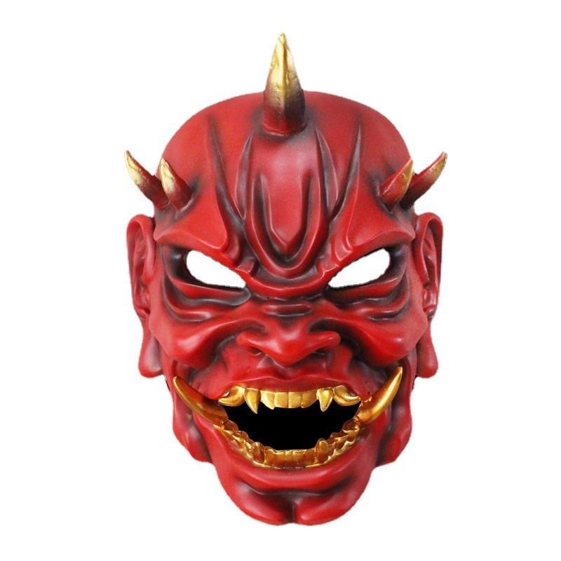 Playful And Red White Resin Mask Of The Japanese Demon King Great For Halloween Festivals And