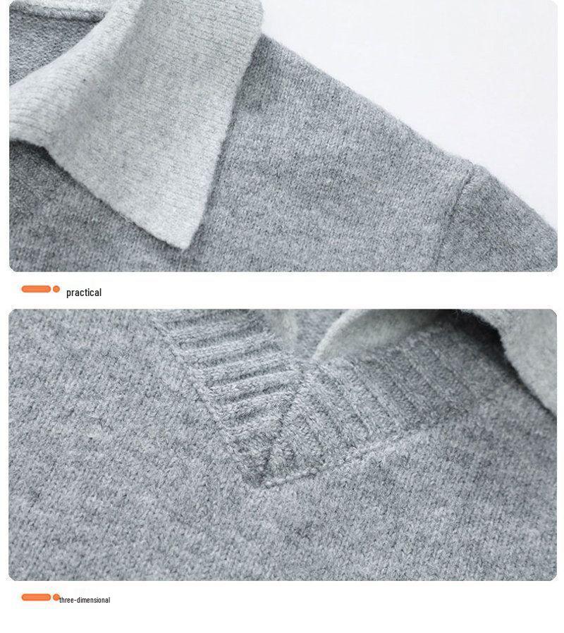 Men's Trendy Faux Two-Piece Lapel Sweater - Autumn/Winter Thickened Velvet Casual Knit Base Layer