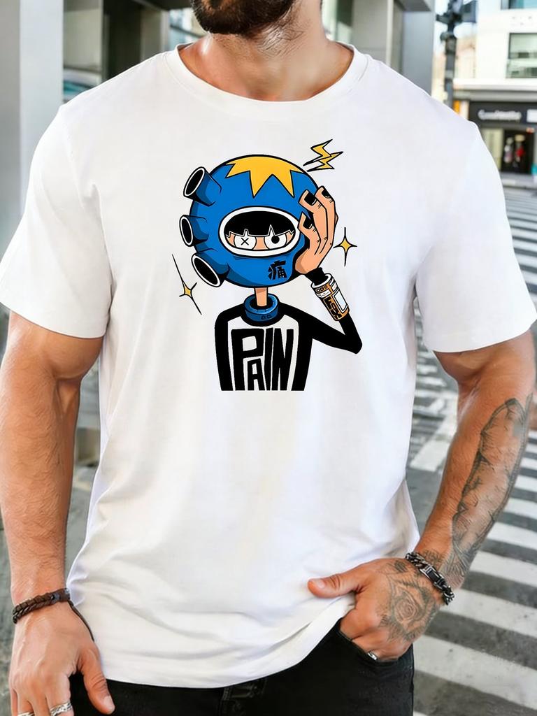 Trendy Streetwear Anime Pain Character Graphic Unisexs Cotton Crew Neck Short Sleeve Tee Loose Casual Urban Daily Male Wear Top