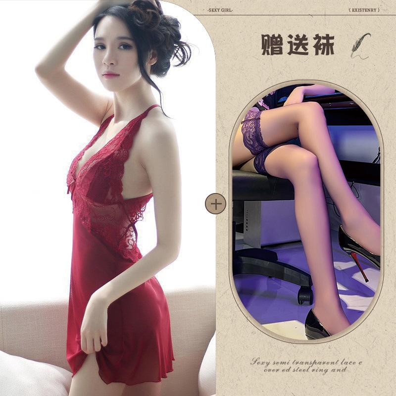 Sex Underwear Sexy Lace Hollow Backless Cross Suspender Mesh Nightdress Backless Clothing