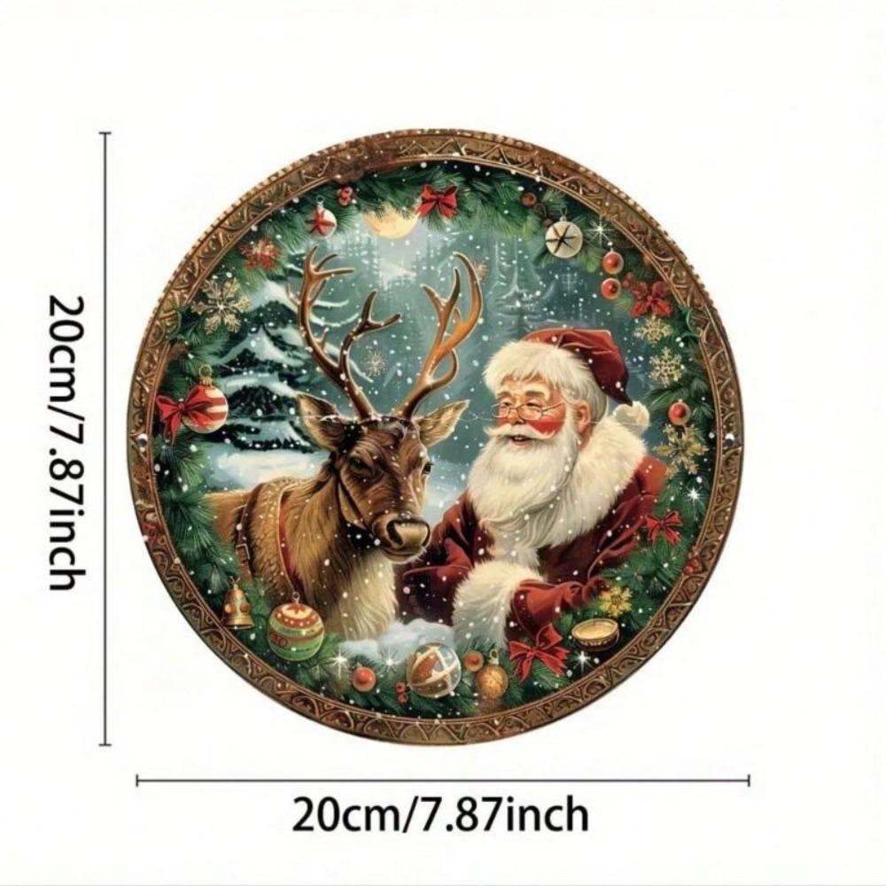 Vintage Tin Metal Wall Sign Christmas Santa Under Tree Art Indoor Outdoor Decor
