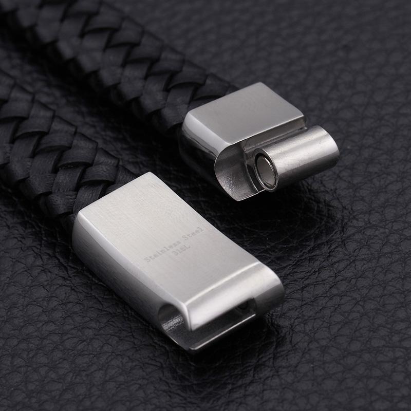 KALEN Braided Leather Stainless Steel Spring Clasp Charm Bracelet for Men