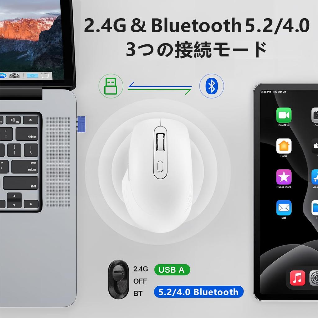 Bezdrátové Bluetooth Pracovní Ultra Nízké 6 DPI Vysoké Lze Připojit 3 Zařízení Tichá Kompatibilní s a PC Myš, 5.2 + 2.4Ghz, Myš, Latence, Type-C