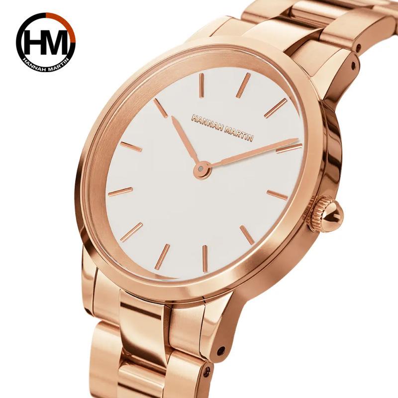 Hannah Martin Women's Waterproof Rose Gold Watch with Japanese Movement and Steel Band