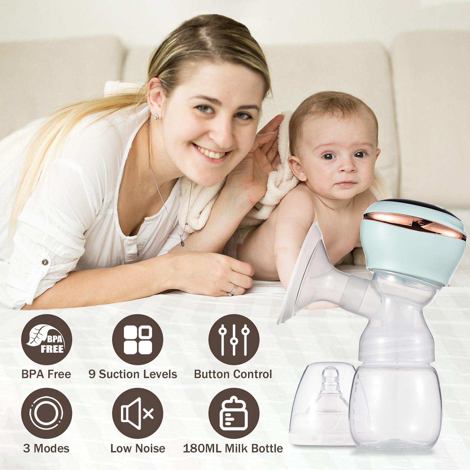 BEBEBAO T1 Integrated Electric Breast Pump for Breastfeeding Anti-Back  Breast Pump LED Screen 3 Modes & 9 Suction  s Low Noise Built-in Batter