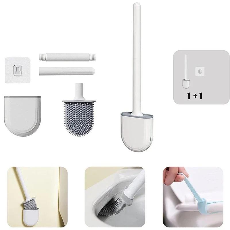 Silicone Toilet Brush Flat Head Wc Cleaner Flexible Soft Bristles Brushes With Drain Holder Bathroom Accessories Cleaning Tools
