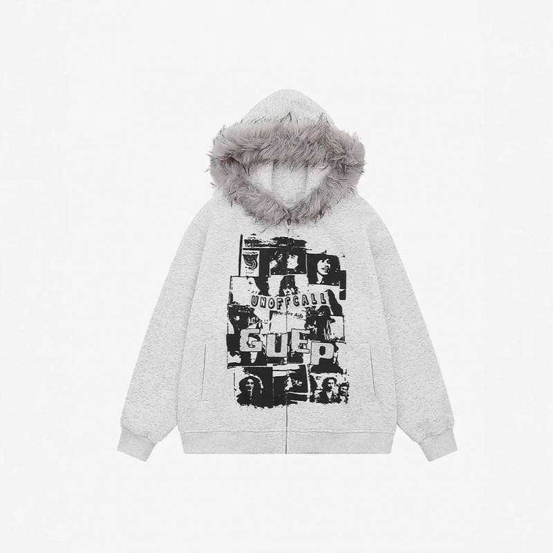 Vintage Hip Hop Street Punk Printed Hooded Sweatshirt Unisex Fall Winter
