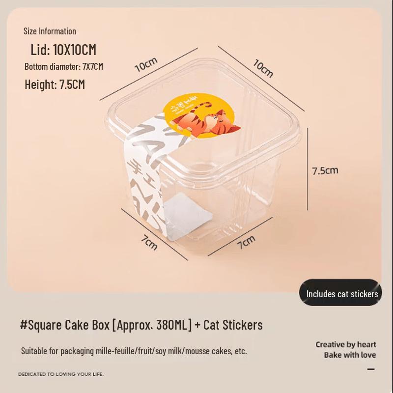 MUKO 380ml Square Mousse Cake Boxes with Cat Stickers