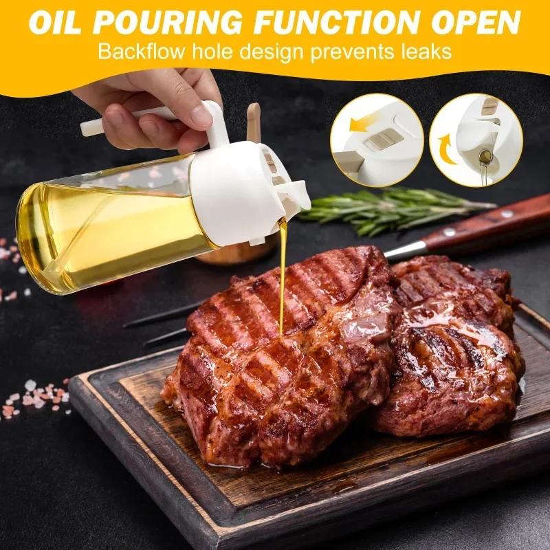 2 in1 Spray Oil Sprayer Kitchen Oil Spray Bottle Plastic 500ML Oil Dispenser Spray Container Cooking Camping Kitchen Seasoning