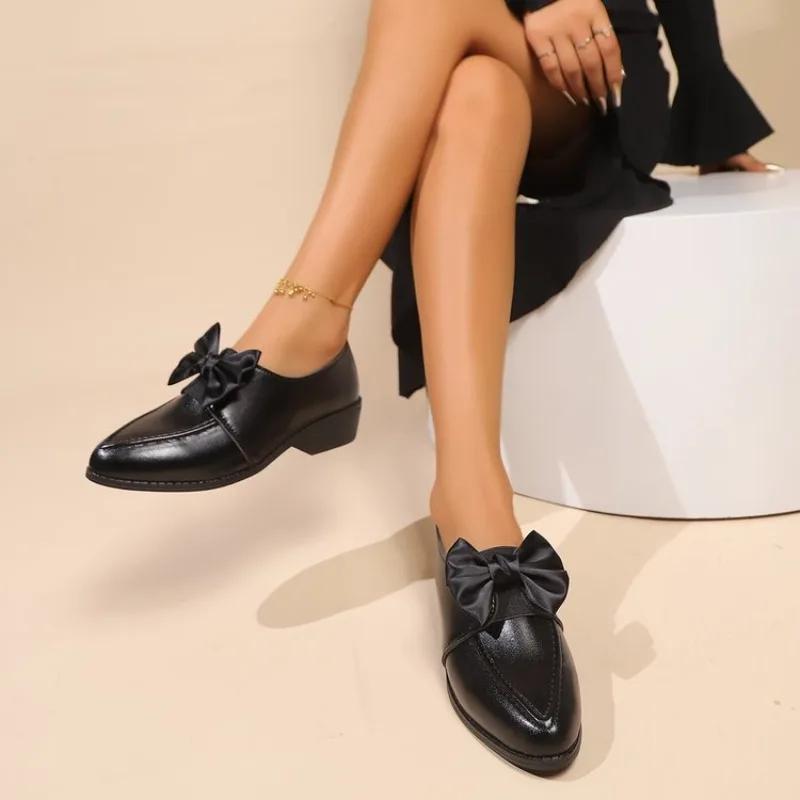 TOPHQWS Retro Slip On Women's Loafers 2025 Trend PU Leather Thick Heel Shoes British Style Round Toe Luxury Ladies Shoes Flats