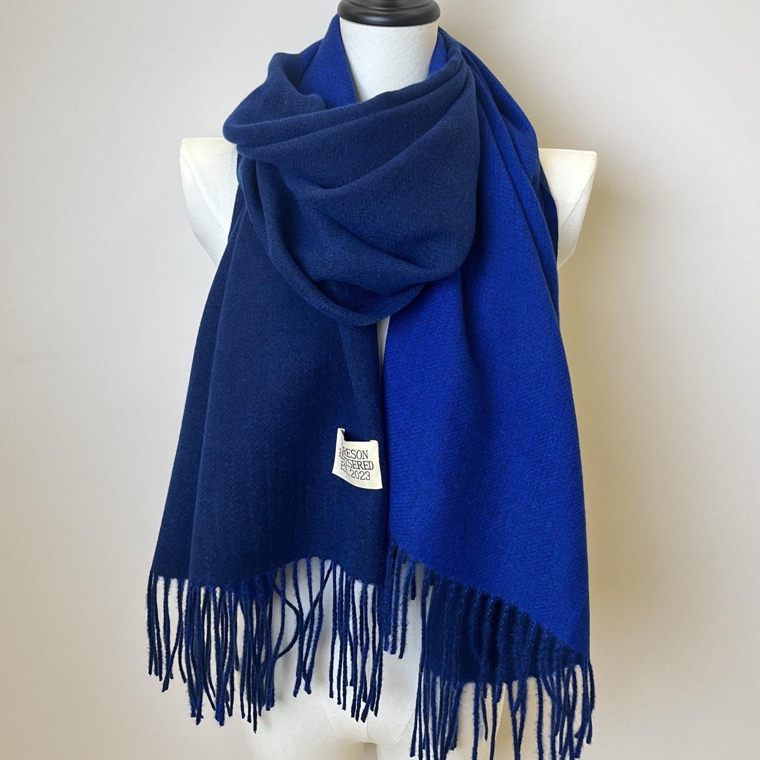 

Двусторонний двухцветный шарф, простая базовая шаль с кисточками из искусственного кашемира, осенне-зимний унисекс, утепленный шарф для защиты шеи темно-синий