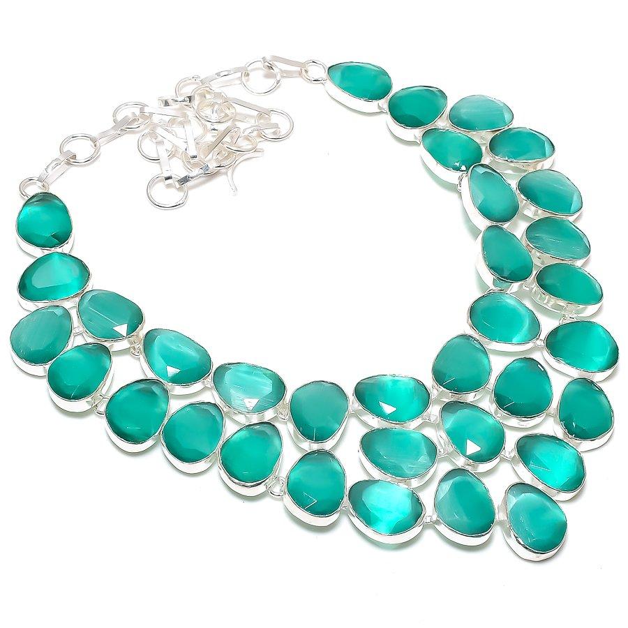 

Натуральный зеленый камень Монализа Ювелирное изделие из стерлингового серебра 925 пробы Ожерелье 18 f0B07