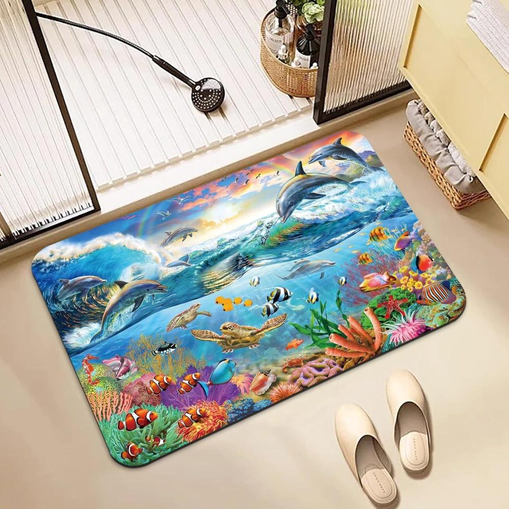 Tropical Ocean Fish Printed Doormat Underwater Coral Reef Style Anti Slip Welcome Mat For Home Home Decor Indoor Door Mat