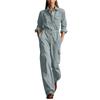 Women's Color Cargo Pocket Jumpsuit with Notched Collar, Long Sleeves and Fitted Waist