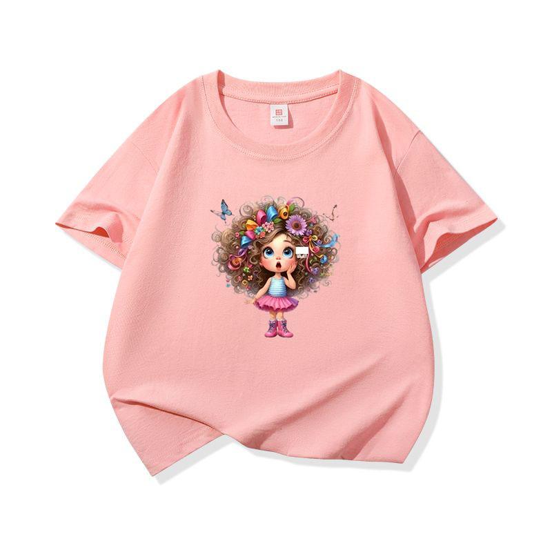 Kids Cotton T Shirt Flower And Butterfly Hair Girl Print Crew Neck Short Sleeve Tee Casual Boys Girls Summer Tops