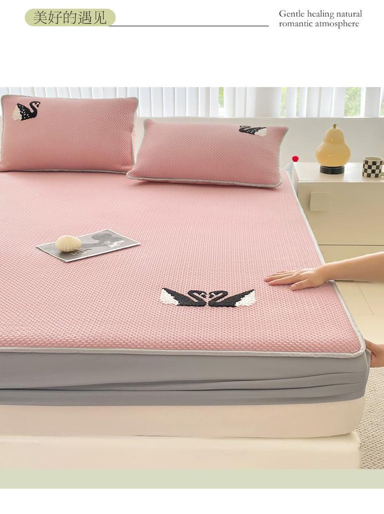 Clever Plan Ethylene PE Cool Bean Bed Sheet Ice Silk Cold Mat Towel Embroidered Fairy Wind Ice Silk Cold Mat 3-Piece Set