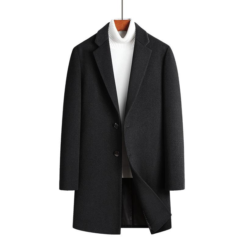 Wool Coat Men's Medium and Long Wool Jacket Youth Slim Suit Collar Woolen Trench Coat
