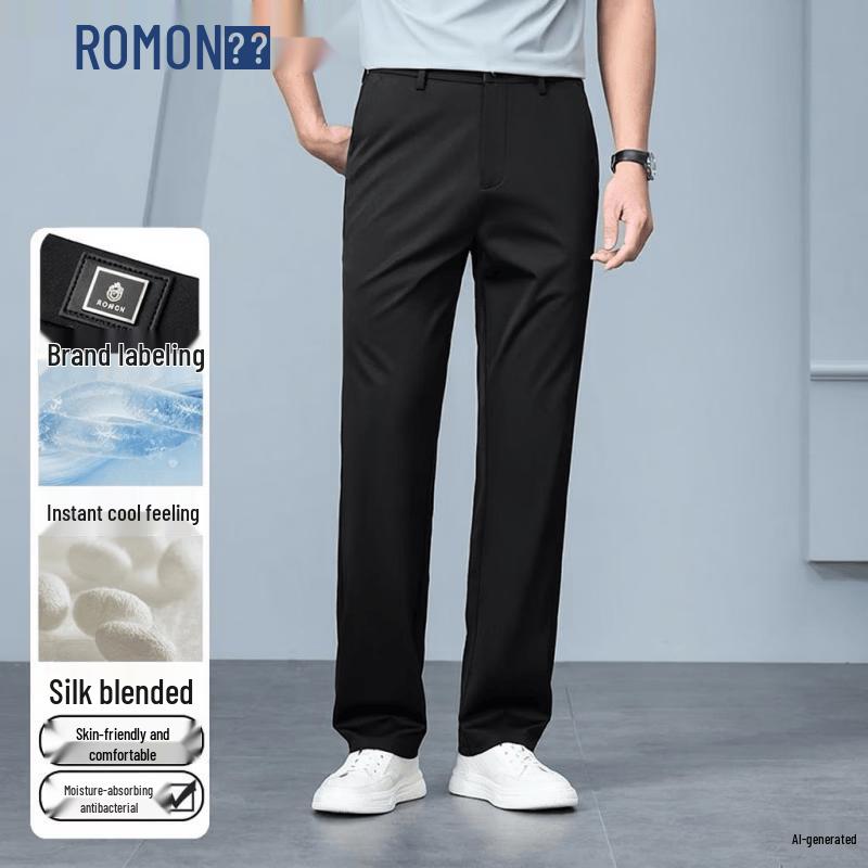 ROMON Men's Ice Silk Straight Leg Casual Pants