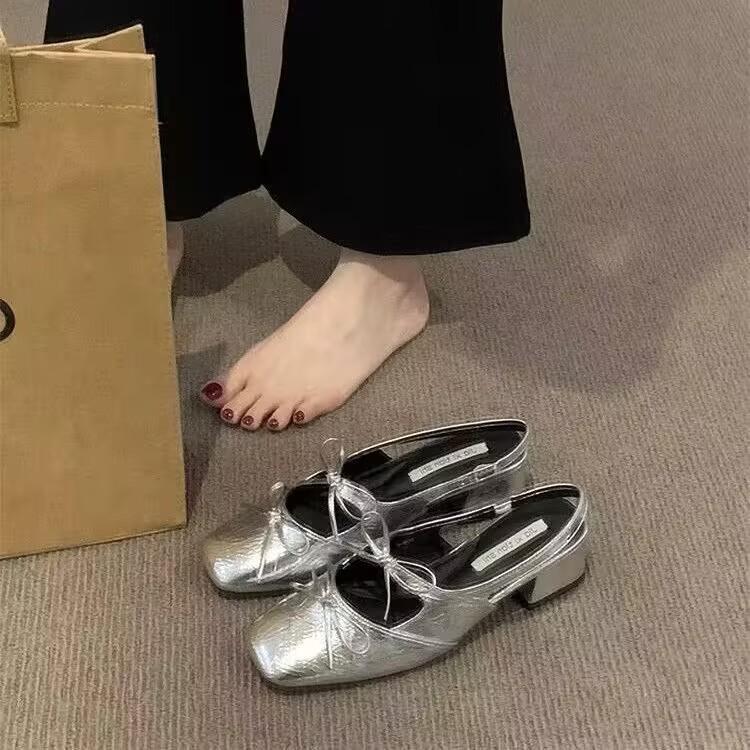 

Baotou sandals women s summer new French stunning fairy style versatile thick heel silver single shoes temperament high heels 35