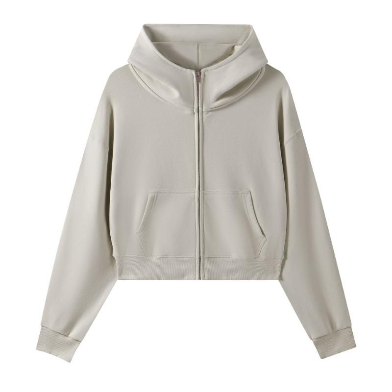3 Large Fur Ring Solid Color Turtleneck Hooded Zipper Women's Short Hoodie Autumn and Winter Round Neck Fashion Sweater Women