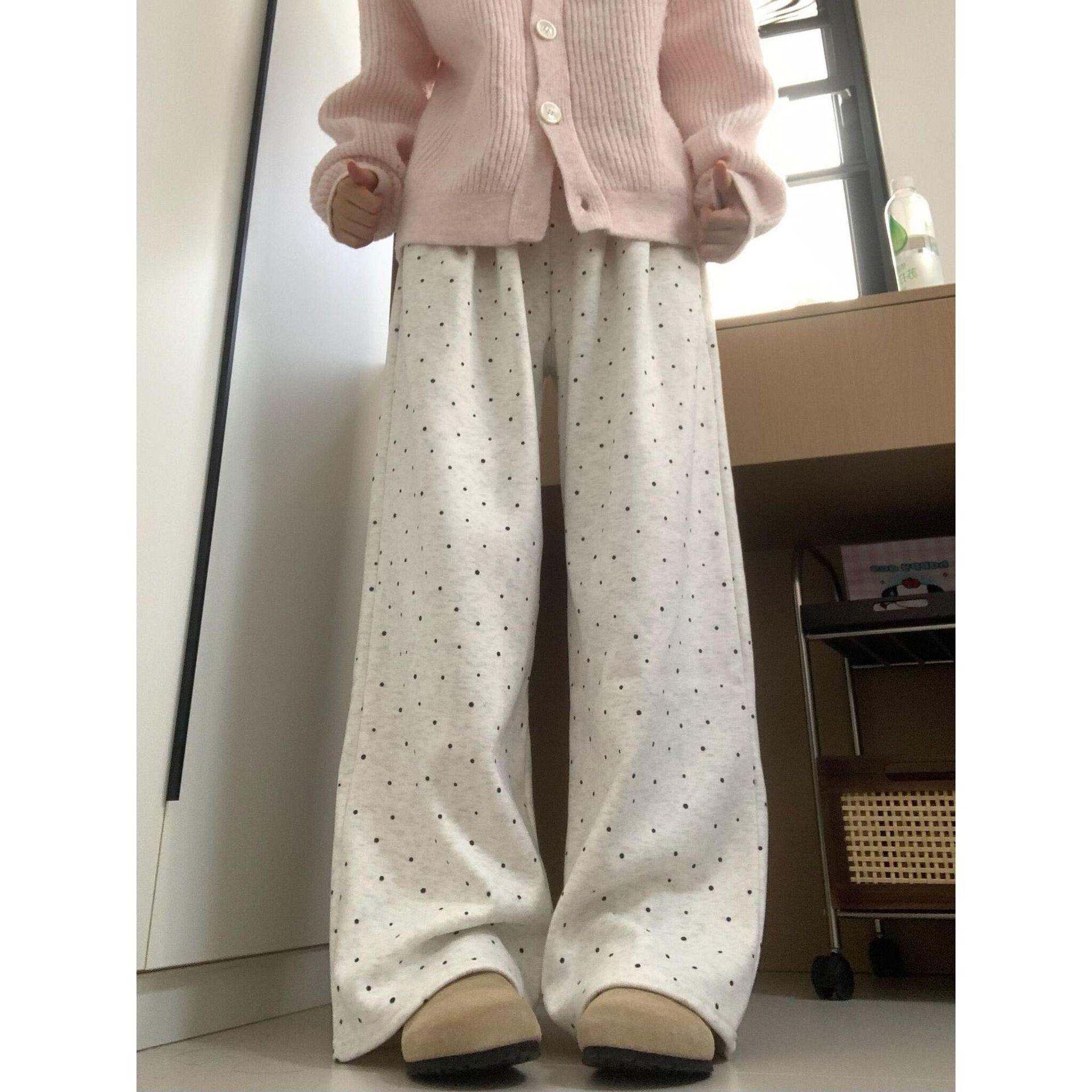

Women s High-Waist Polka Dot Wide-Leg Pants - Casual, Korean Style, Slim, Versatile. Small