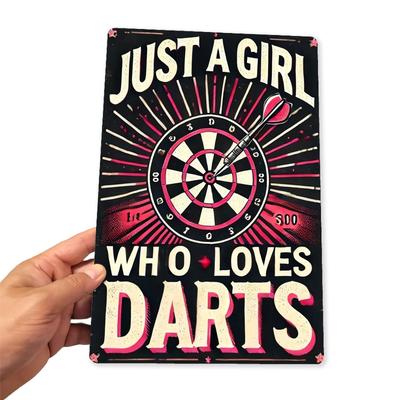 Room Decor  Just a Girl Who Loves Darts Iron Metal SignDurable Wall Art for Home Office Bar Cafe Decor Gift