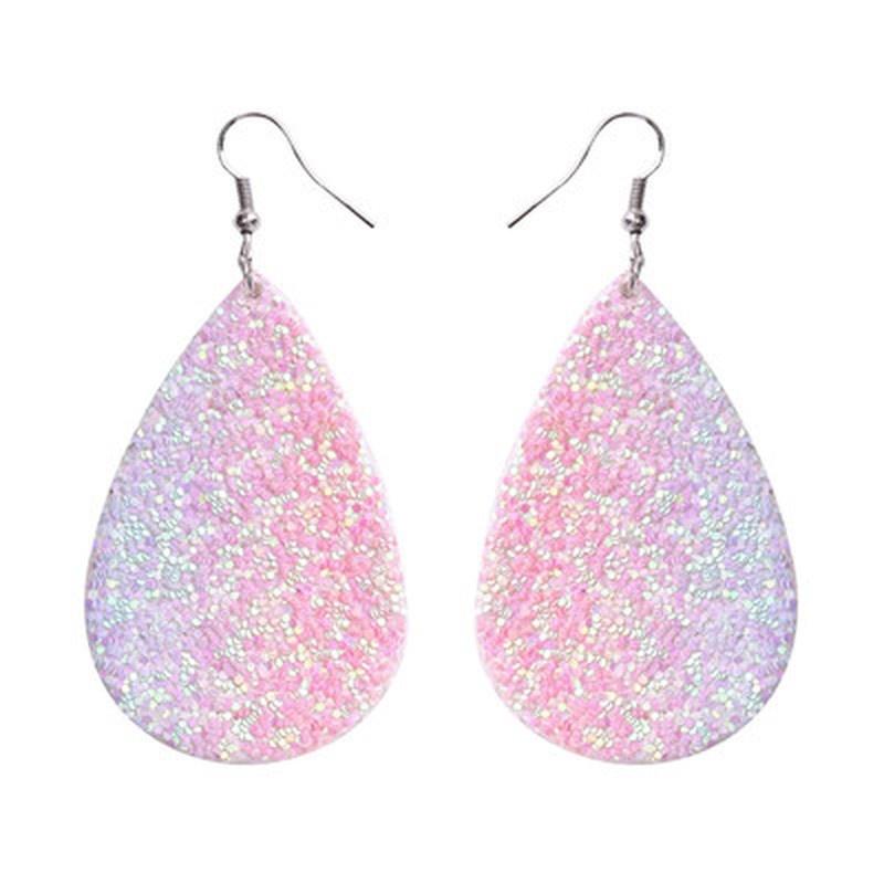 1pair Exaggeration Glitter Colorful Sequin Teardrop Leather Dangle Earring Bohemian Shining Waterdrop Drop Earrings Women Fashion Jewelry Gifts