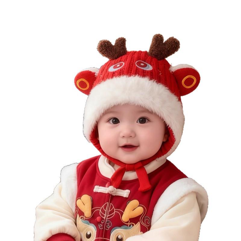 Adorable Festive Red Winter Hat for Infants & Toddlers – Cozy Ear Protection for New Year & First Birthday