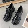 Fashion Plus Size Black Flatform Leather Loafers Women's Shoes Britchic Versatile Round Toe Loafers Lace Up Shoes