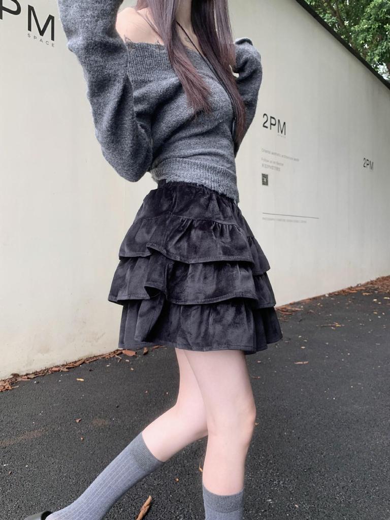 Double-Sided Fleece Ballet-Style Puffy Midi Skirt - High Waist, Slimming A-Line Design, Autumn/Winter for Women