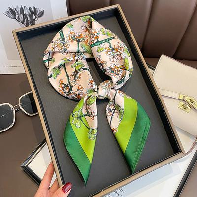 Blumen Seiden Quadratisches Tuch Damen Satin Schal Wickeltuch Hijab Damen Haarbund Handgelenk Luxus Kopftuch 70*70cm Schal Bandana