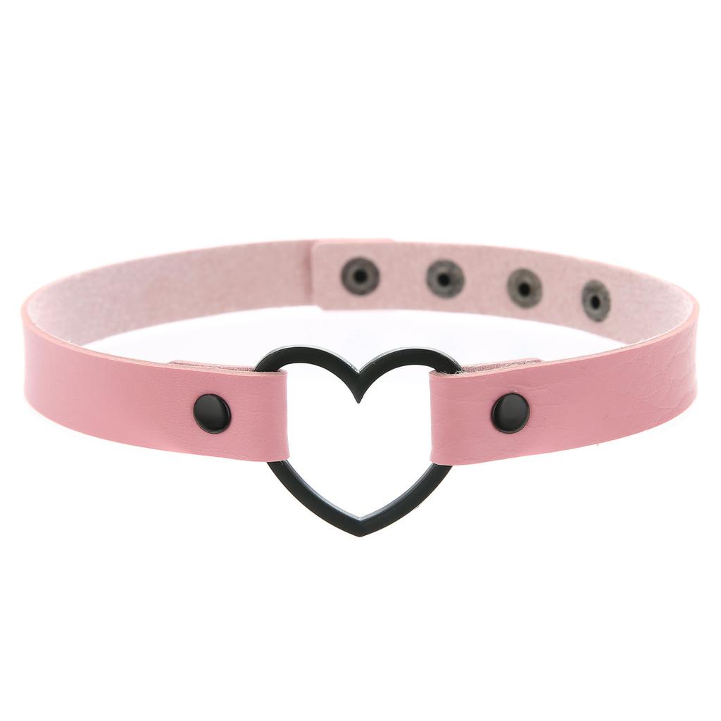 Goth Leather Heart Choker Necklace for Women Girls Adjustable Punk Collar Necklace Kawaii Cute Jewelry