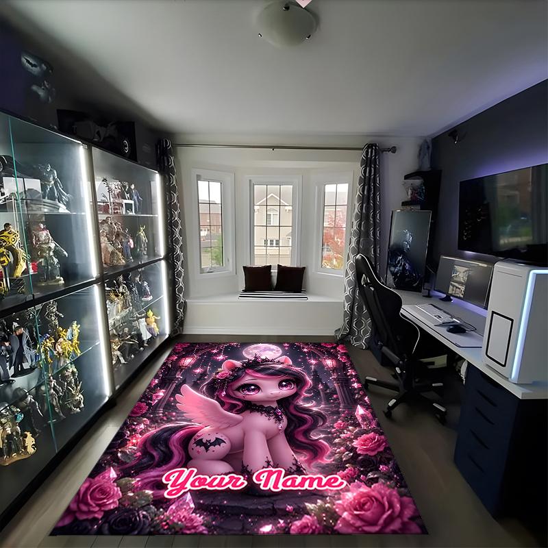 1PC Custom Name Fantasy Unicorn Moon Night Theme Floor Mat Ideal for Living Room, Game Rooms, Office, Bedroom,Floor Mat Playful Design