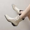 Fashion 2024 New Autumn Women Boots Pointed Toe Chunky Heel  Shoes for Women Slip-on Short Boots Embroider Western Boots Retro
