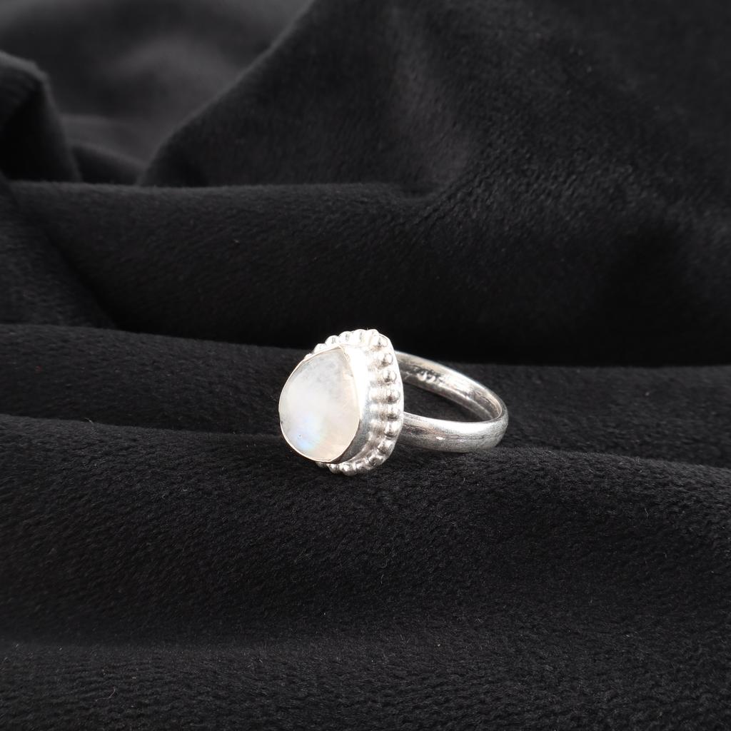 Rainbow Moonstone Gemstone 925 Sterling Silver Jewelry Handcrafted White Stone Ring For Women RR-77-27