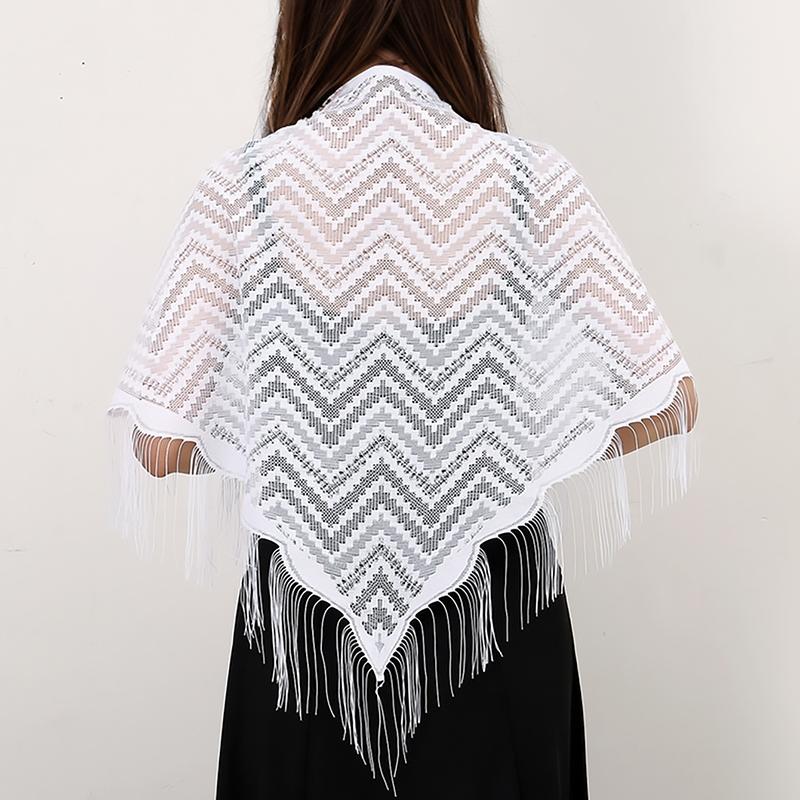 Fashion Lace Hollow Tassel Triangle Scarf Embrodiery Women Headscarf Female Spring Summer Shawls Scarves Long Veil Floral Scarf