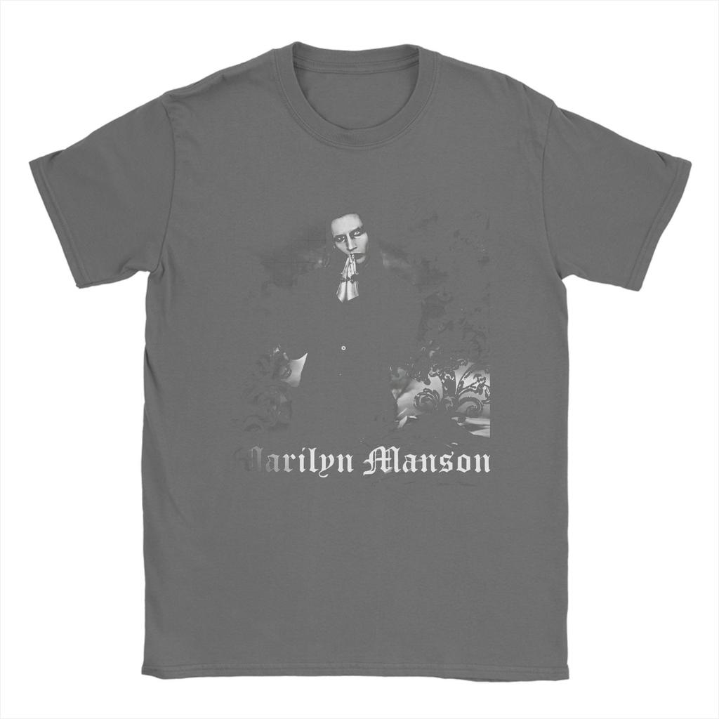 Men T-Shirt Marilyn Manson Gothic Singer Hipster 100% Cotton Tee Shirt Music Rock and Roll T Shirt Round Neck Merch Plus Size