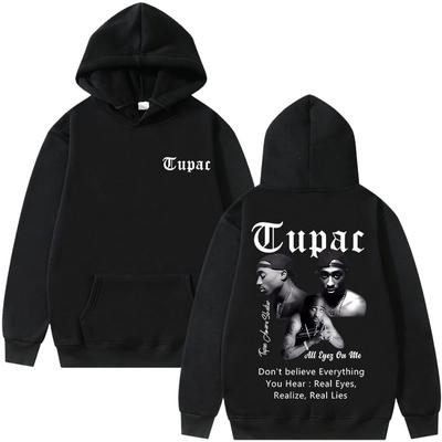 מכירה חמה ראפר טופאק 2pac שאקור All Eyez on Me קפוצ'ון גברים נשים אופנת היפ הופ סווטשירטים וינטג' קפוצ'ונים אוברסייז לגברים