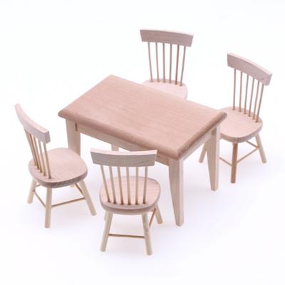 5pcs/ Set Charming Miniature Wooden Dining Set - 1:12 Scale Table & Chairs, Perfect for DIY Home Decor & Gifts for Valentine's, New Year, Easter.