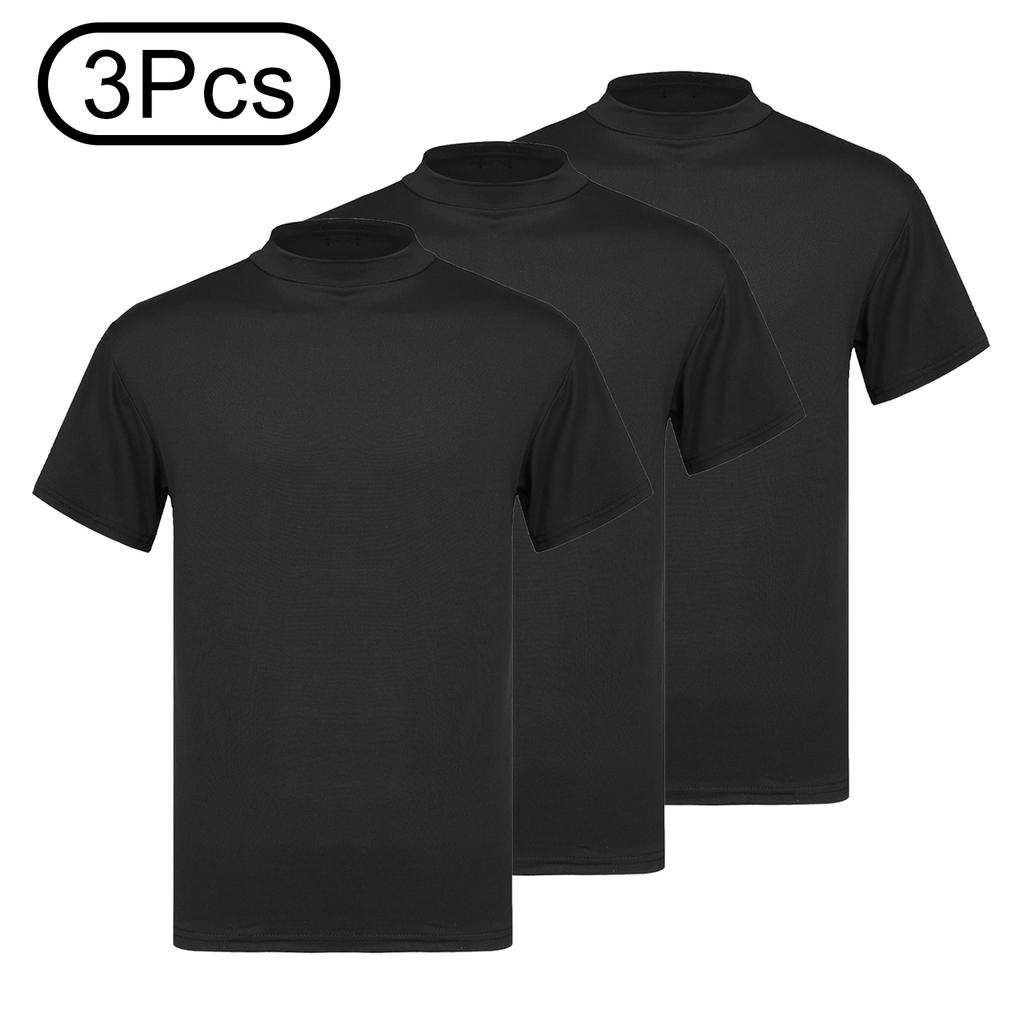 Herren 3-teiliges Mock-Neck Kurzarm-T-Shirt Lässiges einfarbiges Slim-Fit Oberteil Unterhemd Set