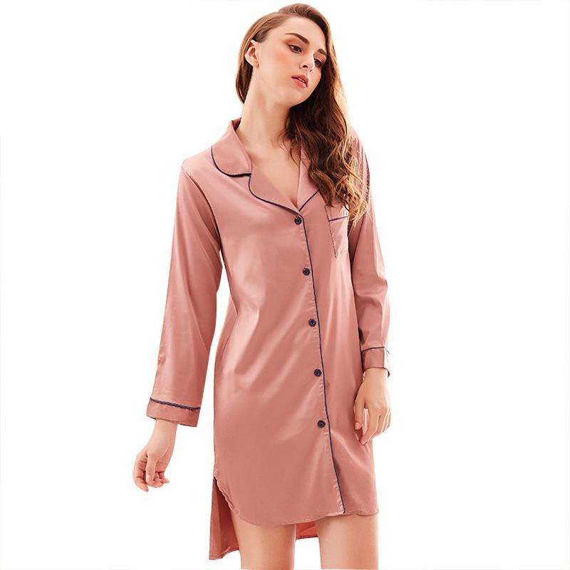 Simulation cardigan ice silk long-sleeved women's nightgown women's loungewear plus size loose reverse neck bathrobe women's