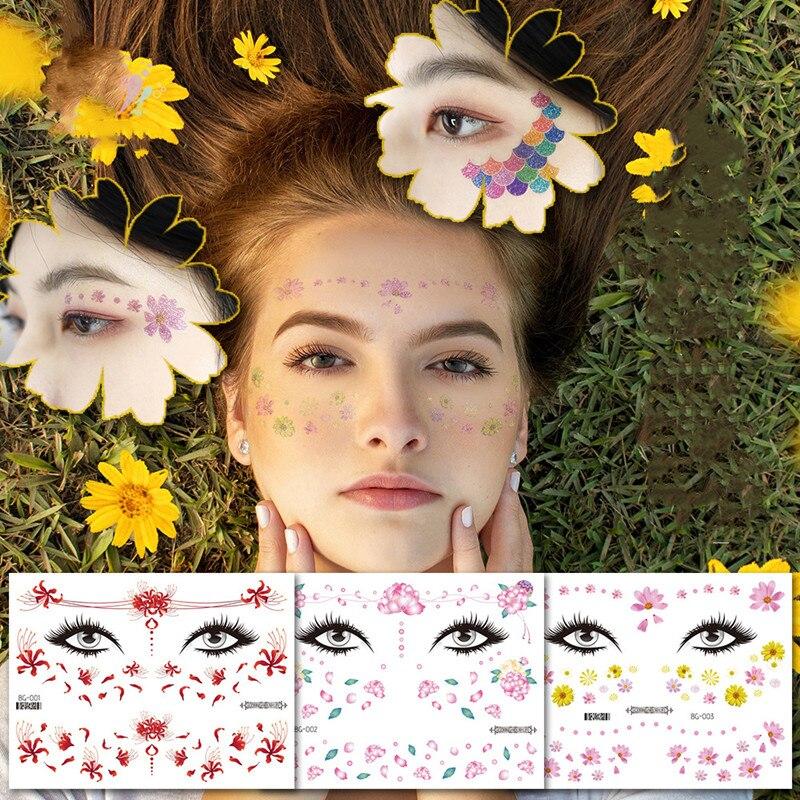Tattoo Stickers Women's Temporary Tattoo Sticker Strawberry Flower Butterfly Waterproof Face Sticker Forehead Eye Music Festival Face Stickers