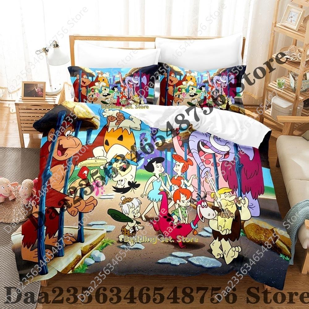 Personality Flintstones Beding Set Carton Anime thre-piece set Adult People Kid Bedrom with Soft Fabric Duvetcover Sets 3D Kawai couete