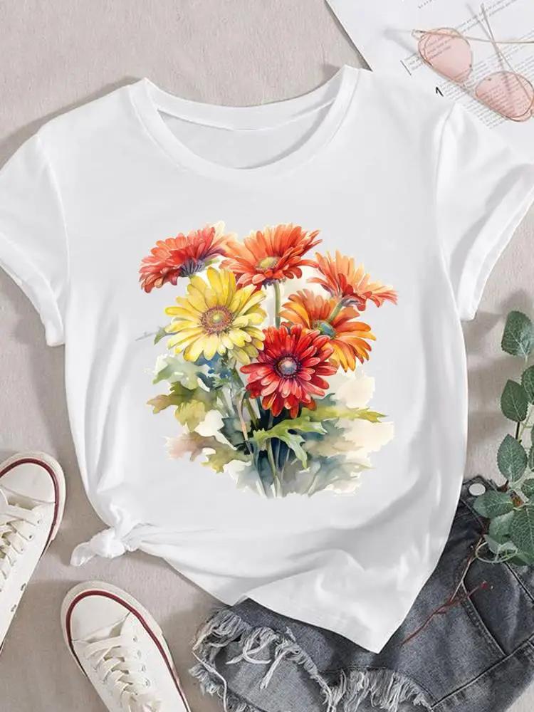 Mode T-Shirt Damen Weiblich Damen Kurzarm Kleidung 90er Trend Blume Süß Grafik T-Shirt Druck Oberteil Kleidung Tee